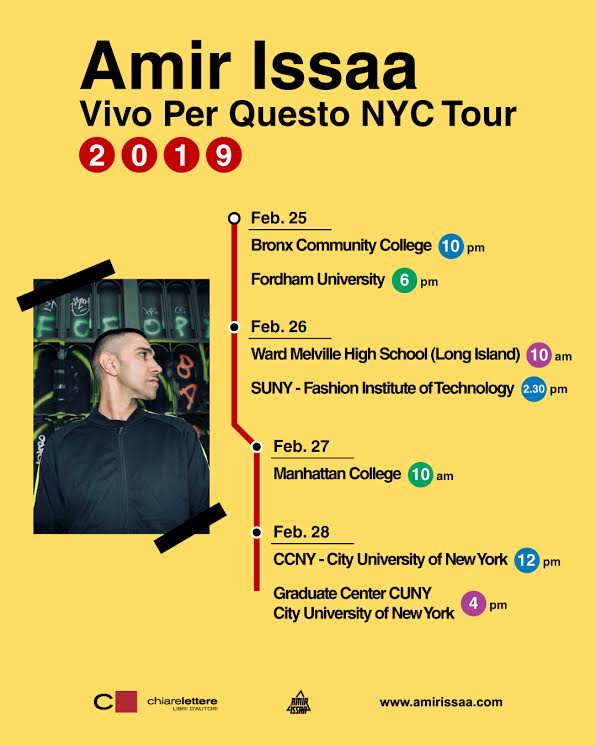 Amir Issaa presenta “Vivo per questo New York City tour” 5 giorni di incontri a NY dal 24 Febbraio