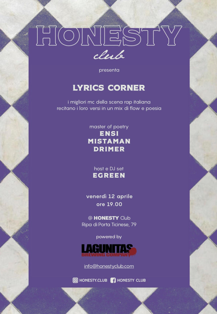 Honesty Club presenta Lyrics Corner, un evento tra musica rap e poesia