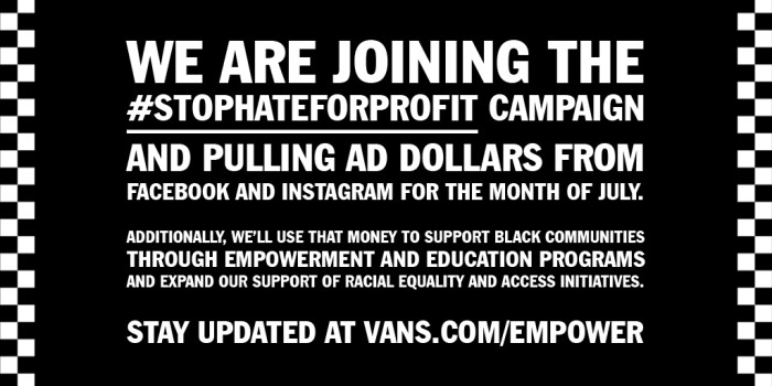 Vans joins #StopHateForProfits campaign